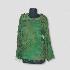 Vintage Y2K Fairy Vine Distressed Hoodie Emerald Green Women's M